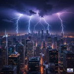 Descargas atmosféricas sobre cidade